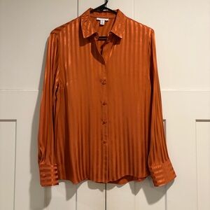 Topshop Orange Satin Stripe Button-Down Shirt